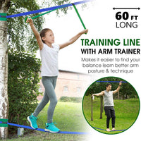 Ninja Warrior Obstacle Course for Kids - 2X60FT Ninja Slackline with Most Complete Accessories for Kids, Climbing Rope Swing, Trapeze Swing, Ninja Wheel, Webbing Ladder Plus 1.2M Arm Trainer