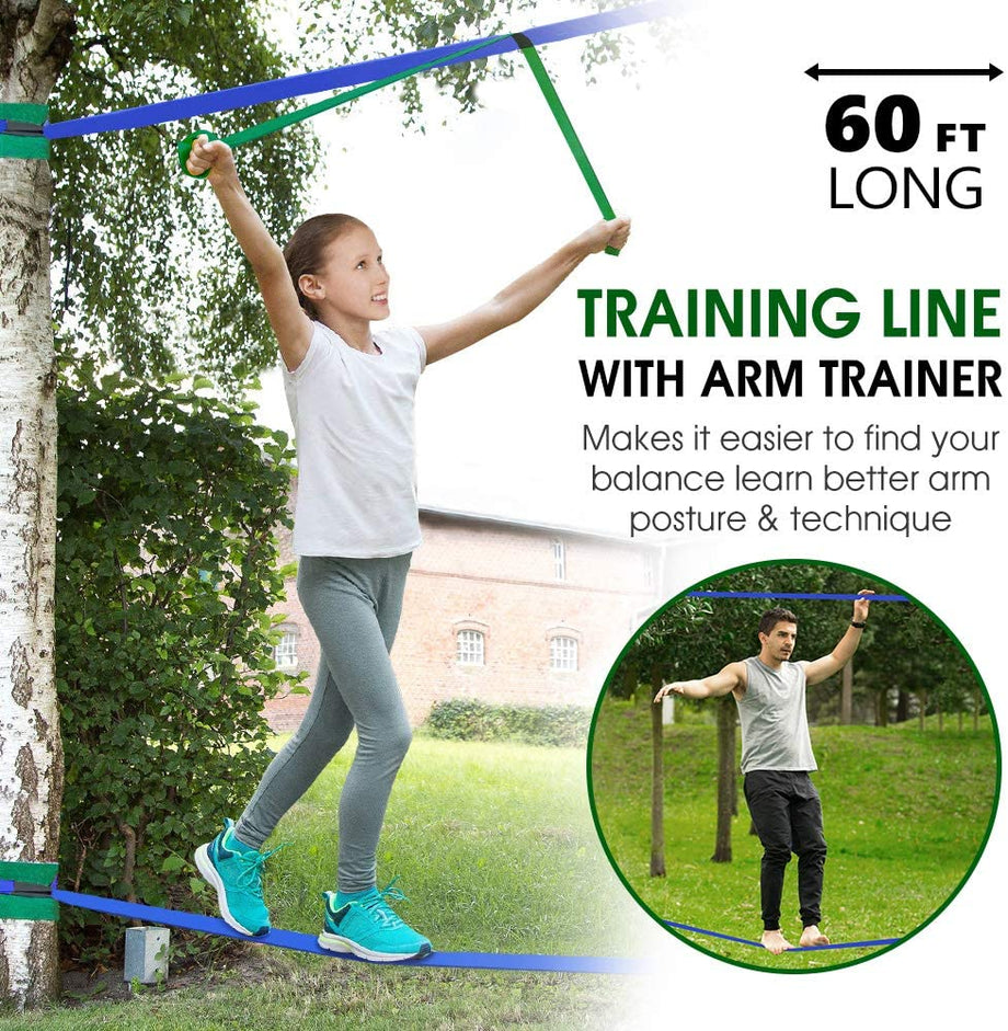 Ninja Warrior Obstacle Course for Kids - 2X50FT Ninja Slackline with Most Complete Accessories for Kids