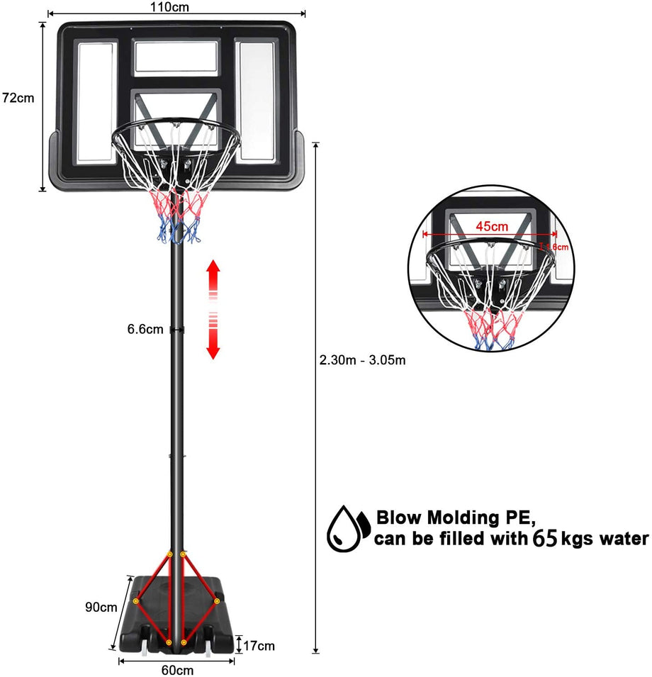 Dripex Portable 10ft Basketball Backboard Hoop
