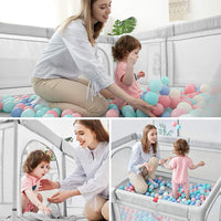 Baby Playpen, Indoor & Outdoor Kids Activity Center with Anti-Slip Base, Sturdy Safety Play Yard with Super Soft Breathable Mesh, Kid's Fence for Infants Toddlers(Grey) (150*150CM)