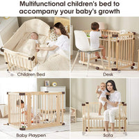 Dripex Baby Convertible Cots Wooden crib pine crib with rollers Wooden Cot Bed, unpainted and seamless stitching newborn crib, multifunctional sofa bed, playpen (100x65cm)