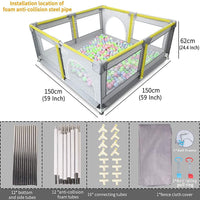 Baby Playpen, Indoor & Outdoor Kids Activity Center with Anti-Slip Base, Sturdy Safety Play Yard with Super Soft Breathable Mesh, Kid's Fence for Infants Toddlers(Grey) (150*150CM)