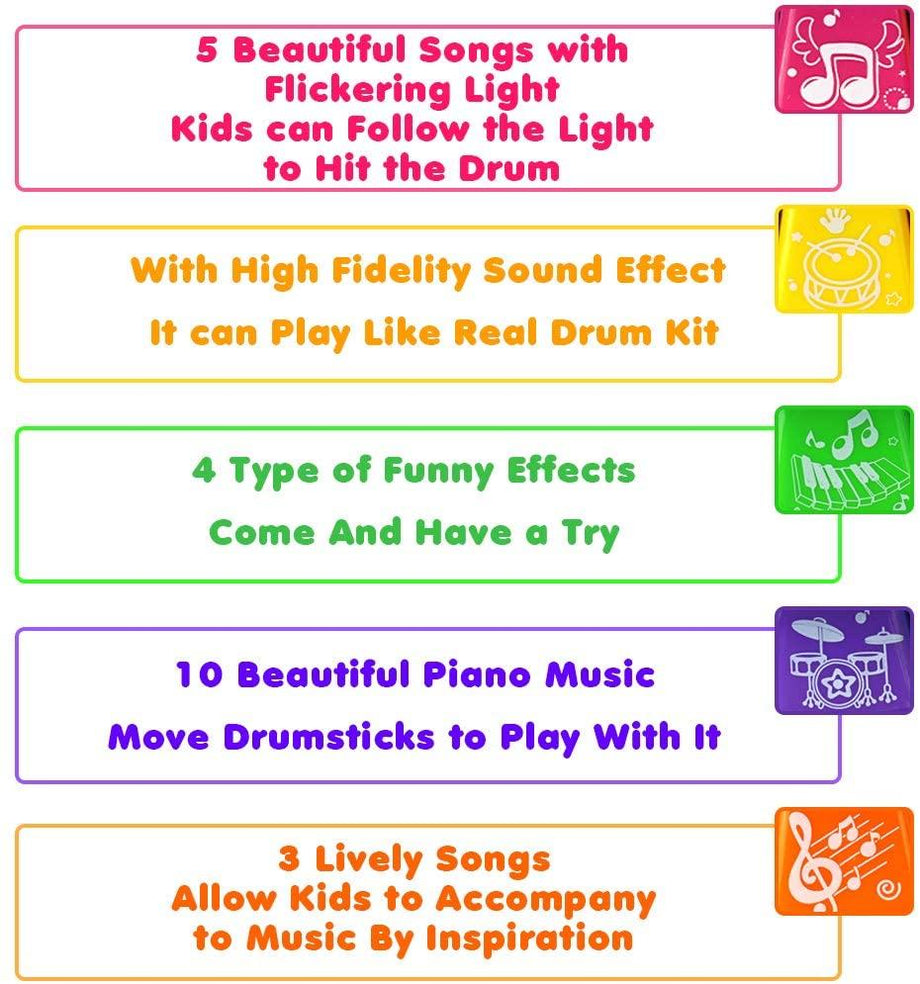 Kids Drum Kit Toy Drum Set Baby Musical Instruments for Toddlers Nursery Rhymes Electronic for Children Kid Boys Girls 3 4 5 Year Olds