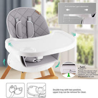 Yoleo Baby High Chair 4 in 1 Wooden High Chair Modern Design Booster Chair with Double Removable Tray Wooden Legs and 360° Rotatable Turntable for Baby Infants Toddlers
