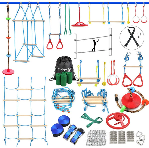 Ninja Warrior Obstacle Course for Kids - 2X50FT Ninja Slackline with Most Complete Accessories for Kids