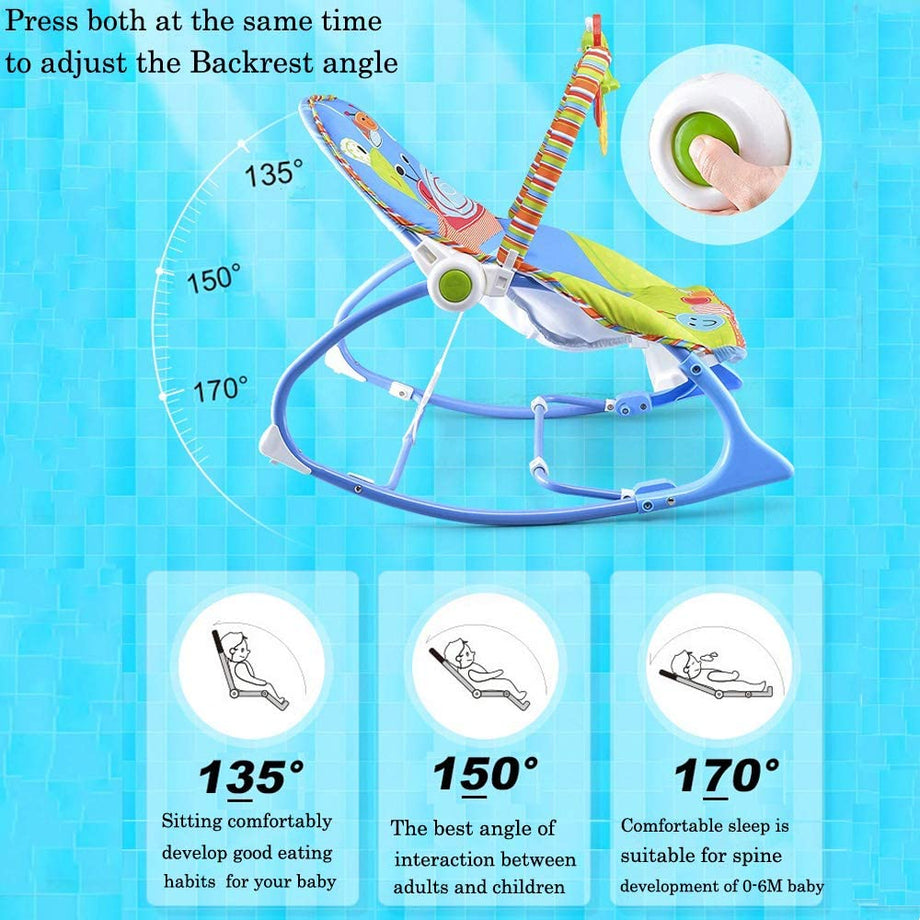 Baby Bouncer Soothing Vibration Rocker Cradle, Swing and Seat Chair Set, Soft Musical, Toys, Adjustable Recline Positions, Suit for Infant to Toddler