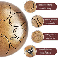 Dripex Steel Tongue Drum 8 Notes 8 Inch Percussion Instrument Handpan Ethereal Drum with with Bag, Music Book, Mallets, Finger Picks