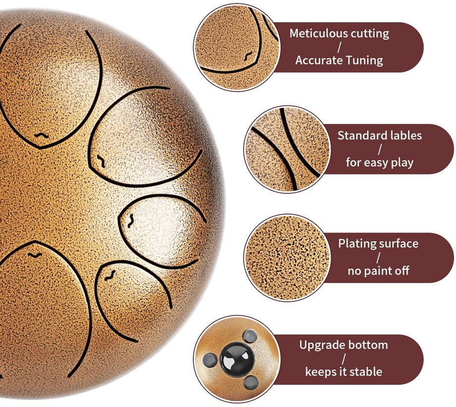 Dripex Steel Tongue Drum 8 Notes 8 Inch Percussion Instrument Handpan Ethereal Drum with with Bag, Music Book, Mallets, Finger Picks