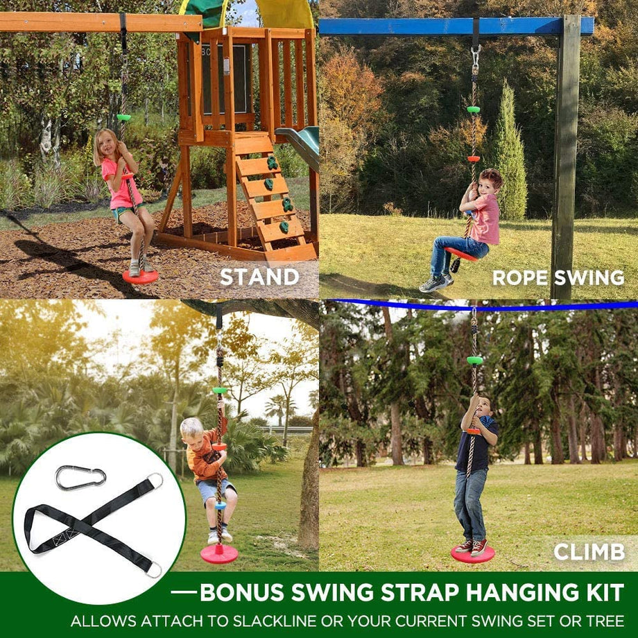 Ninja Warrior Obstacle Course for Kids - 2X60FT Ninja Slackline with Most Complete Accessories for Kids, Climbing Rope Swing, Trapeze Swing, Ninja Wheel, Webbing Ladder Plus 1.2M Arm Trainer