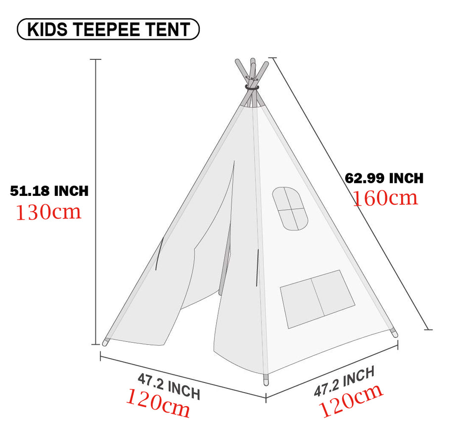 Foldable Wooden Canvas Kids Teepee Play Tent Portable Pop Up Playhouse