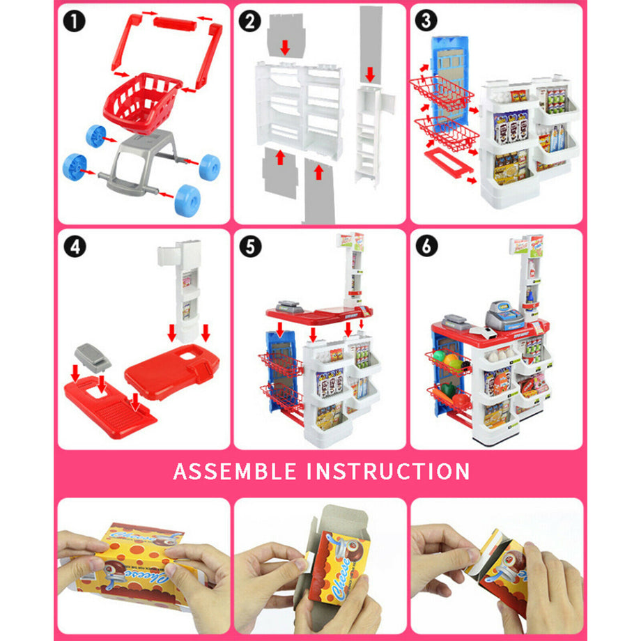Kids Play Set Children Pretend Role Play Set Supermarket Shop Trolley & Food Toy