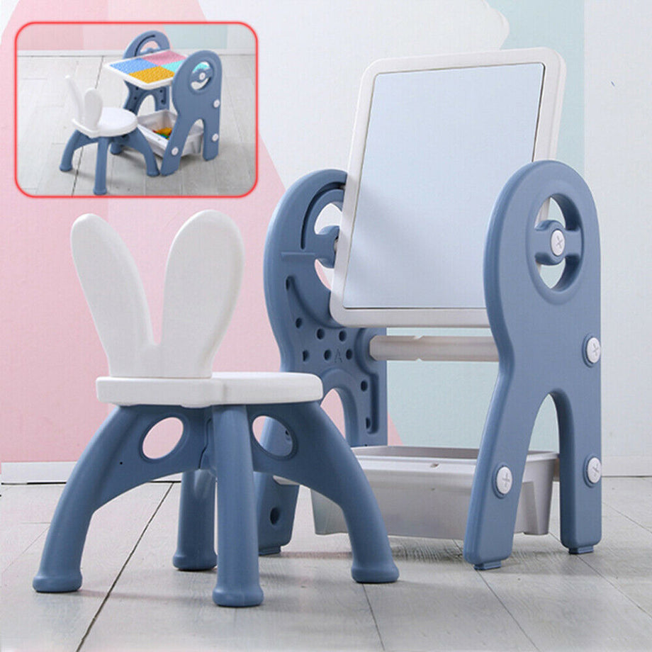 Dripex Kids Table and Chair Set Drawing Board Writing Desk Toddlers Play Build Bricks