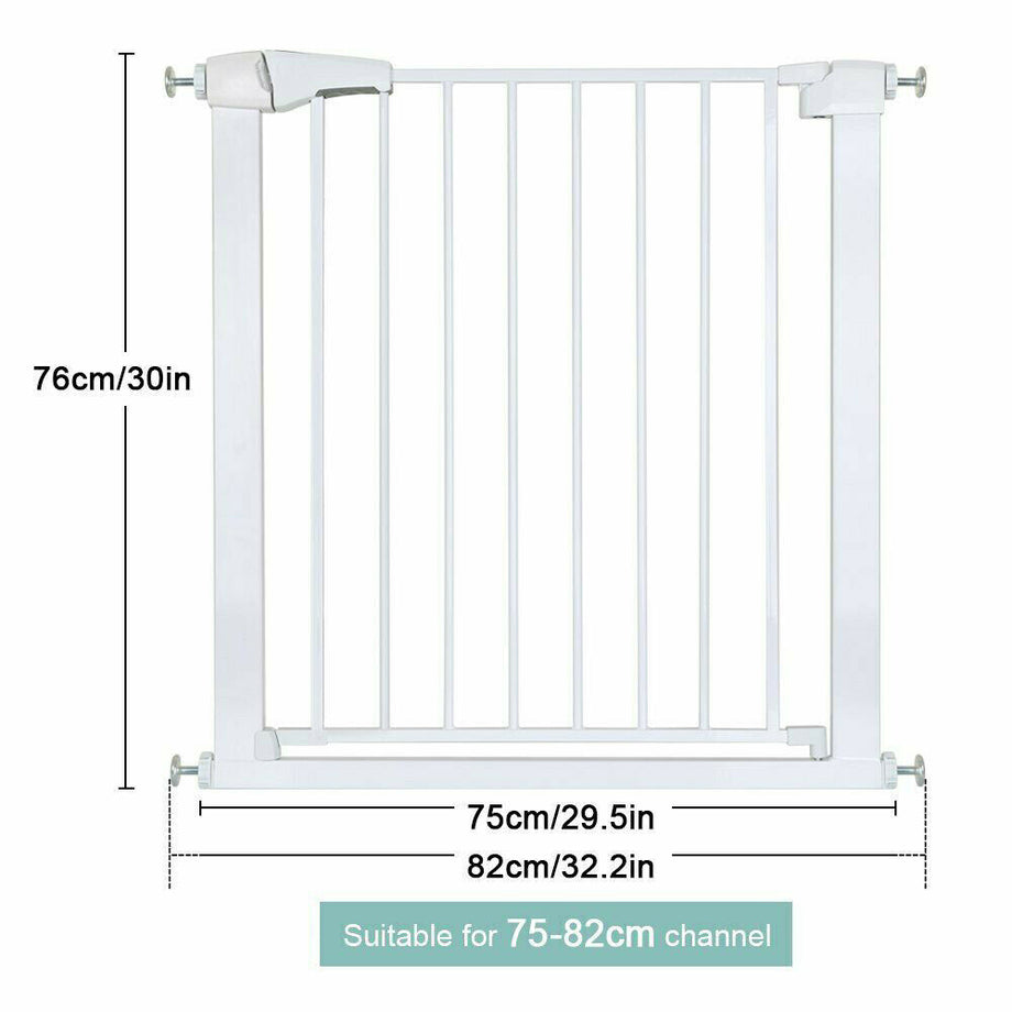 Auto Close Pressure Fit Safety Gate Door Barrier Home Indoor Stair Fence White