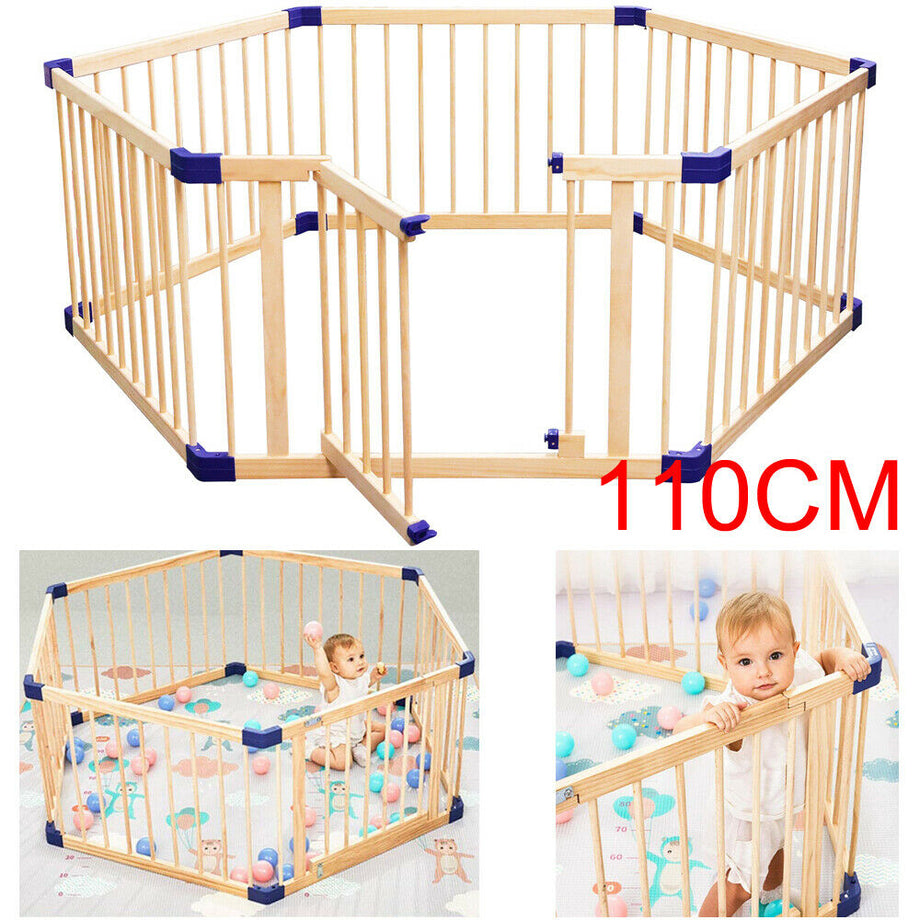 Dripex Wooden Baby Playpen, 8 Panels Large Play Fence for Toddlers, Kids Rectangle Activity Center Safety Play Yard with Lockable Door for Indoor and Outdoor