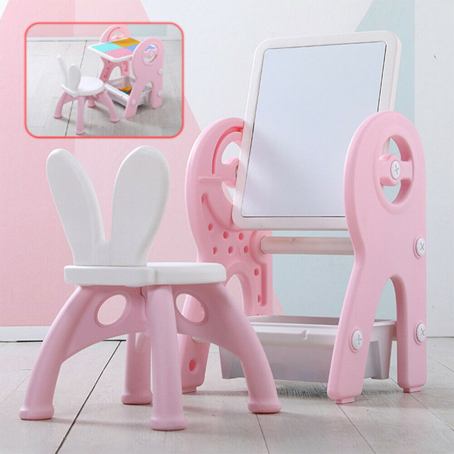 Dripex Kids Table and Chair Set Drawing Board Writing Desk Toddlers Play Build Bricks