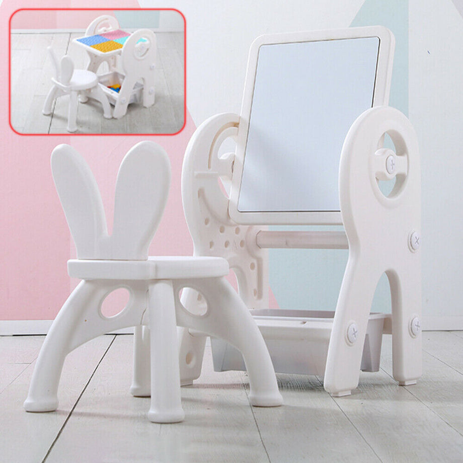 Dripex Kids Table and Chair Set Drawing Board Writing Desk Toddlers Play Build Bricks