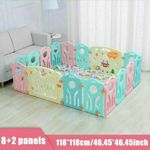 8+2 Panel Baby Playpen Plastic Foldable Kids Safety Play Yard Indoor Outdoor Toy