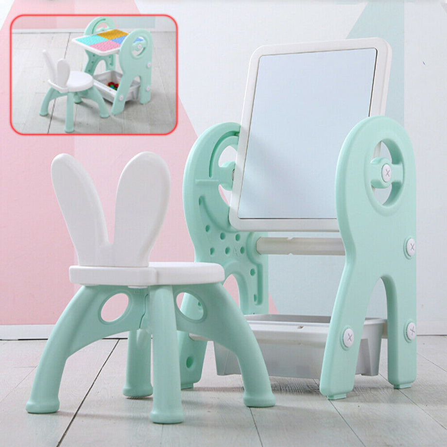 Dripex Kids Table and Chair Set Drawing Board Writing Desk Toddlers Play Build Bricks