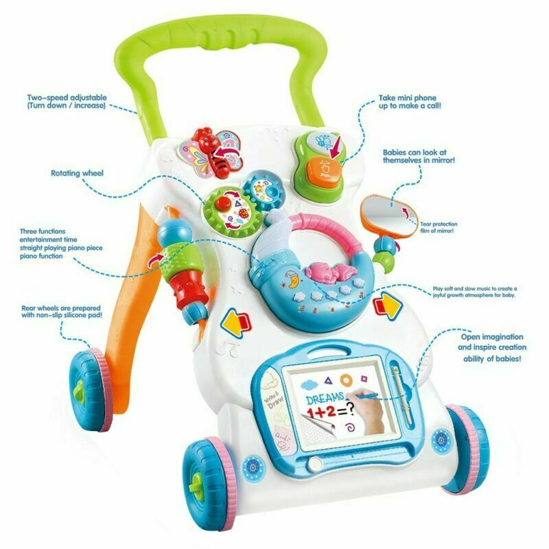 Interactive Baby Walker 3 in 1 First Steps Push Along Bouncer Activity Music Toy