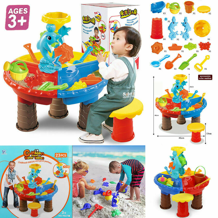 Childrens Kids Toddler Sand and Water Play Table Activity Sandpit With Stool