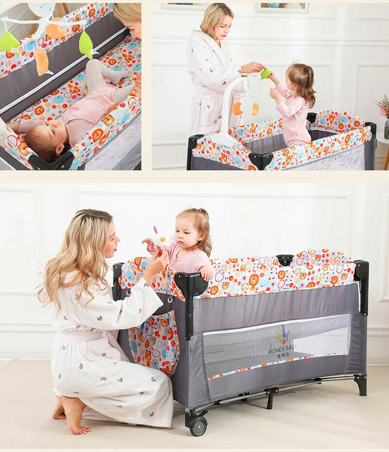 Bedside Sleeping Crib Adjustable Baby Next To Me Bed Foldable Travel Cot Sleeper