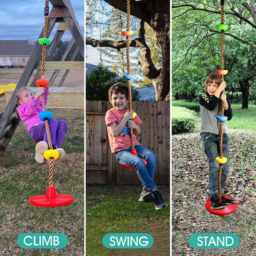 Kids Climbing Frame Ladder Outdoor Rope Swing Disc Seat Wooden Rungs Kids Toys