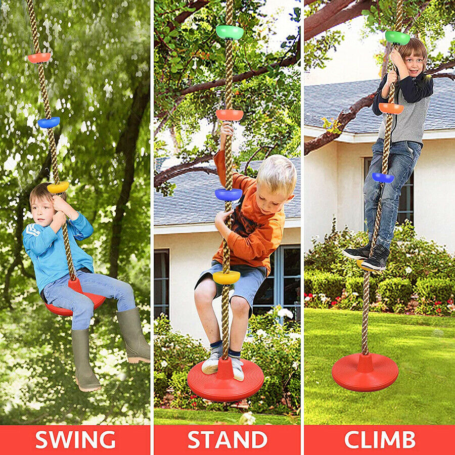 Kids Climbing Frame Ladder Outdoor Rope Swing Disc Seat Wooden Rungs Kids Toys
