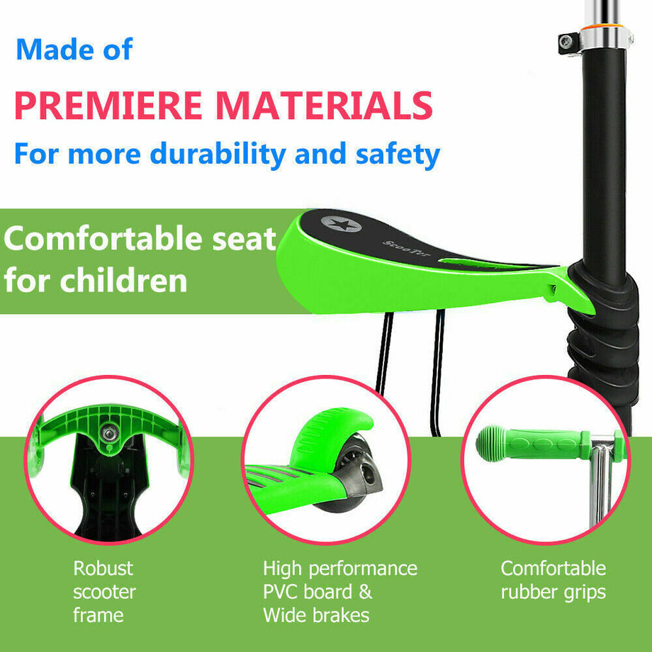 Kids Girls Boys Scooter 3 Wheel Adjustable Push Kick Scooter With Seat Led Light