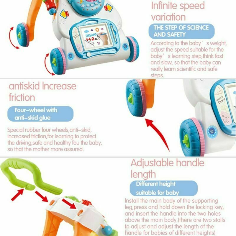 Interactive Baby Walker 3 in 1 First Steps Push Along Bouncer Activity Music Toy