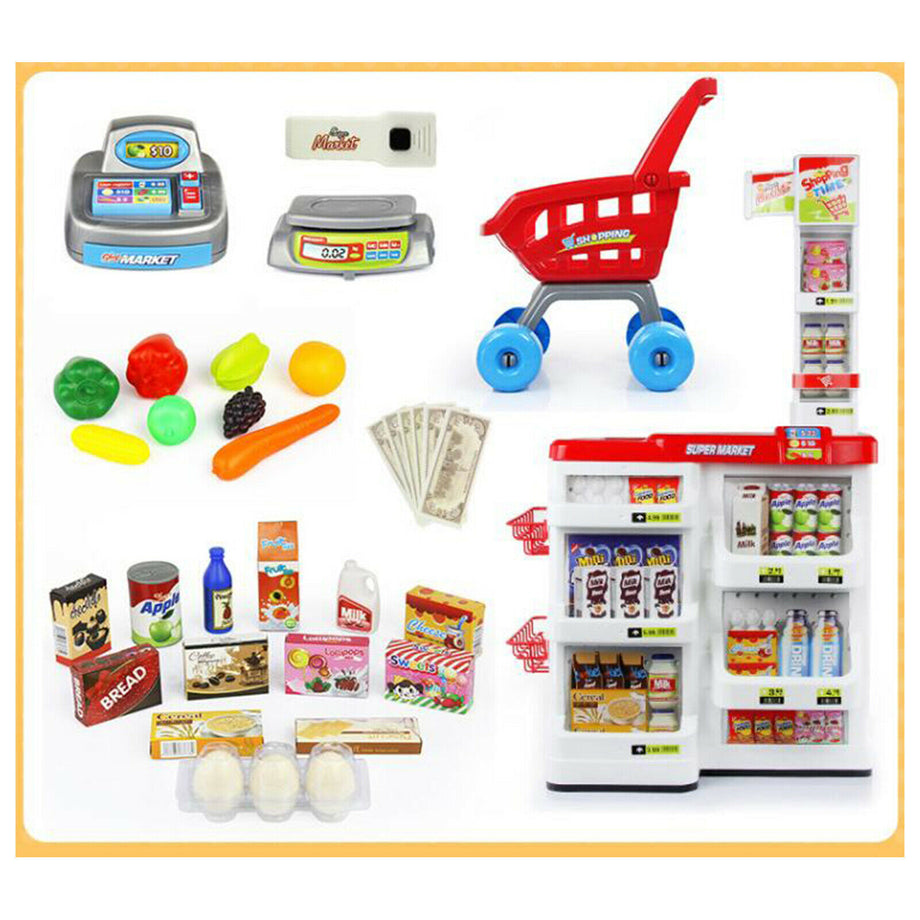 Kids Play Set Children Pretend Role Play Set Supermarket Shop Trolley & Food Toy