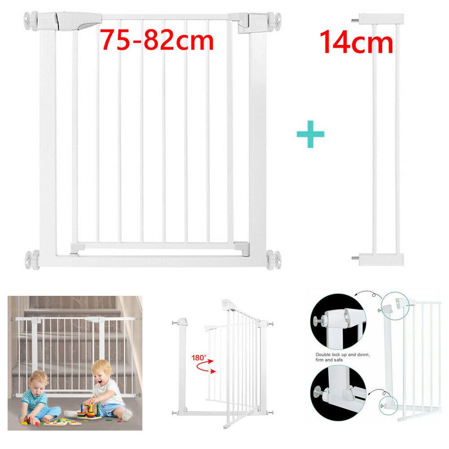 Auto Close Pressure Fit Safety Gate Door Barrier Home Indoor Stair Fence White