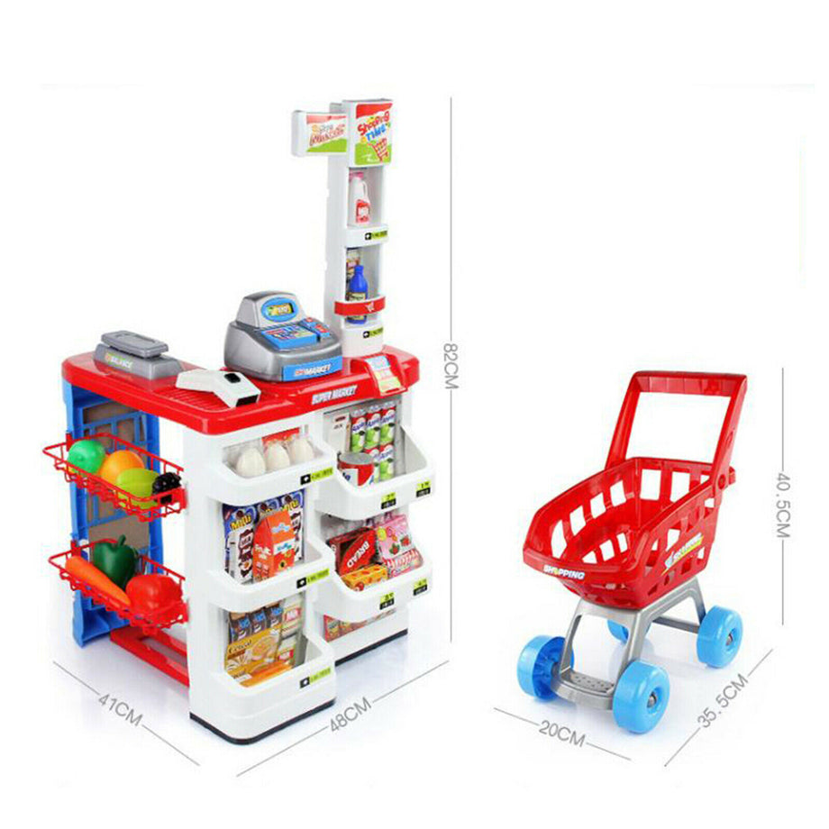 Kids Play Set Children Pretend Role Play Set Supermarket Shop Trolley & Food Toy