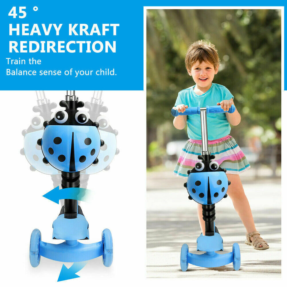 Kids Girls Boys Scooter 3 Wheel Adjustable Push Kick Scooter With Seat Led Light