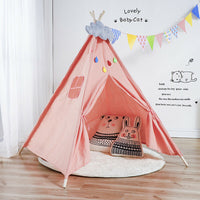 Foldable Wooden Canvas Kids Teepee Play Tent Portable Pop Up Playhouse
