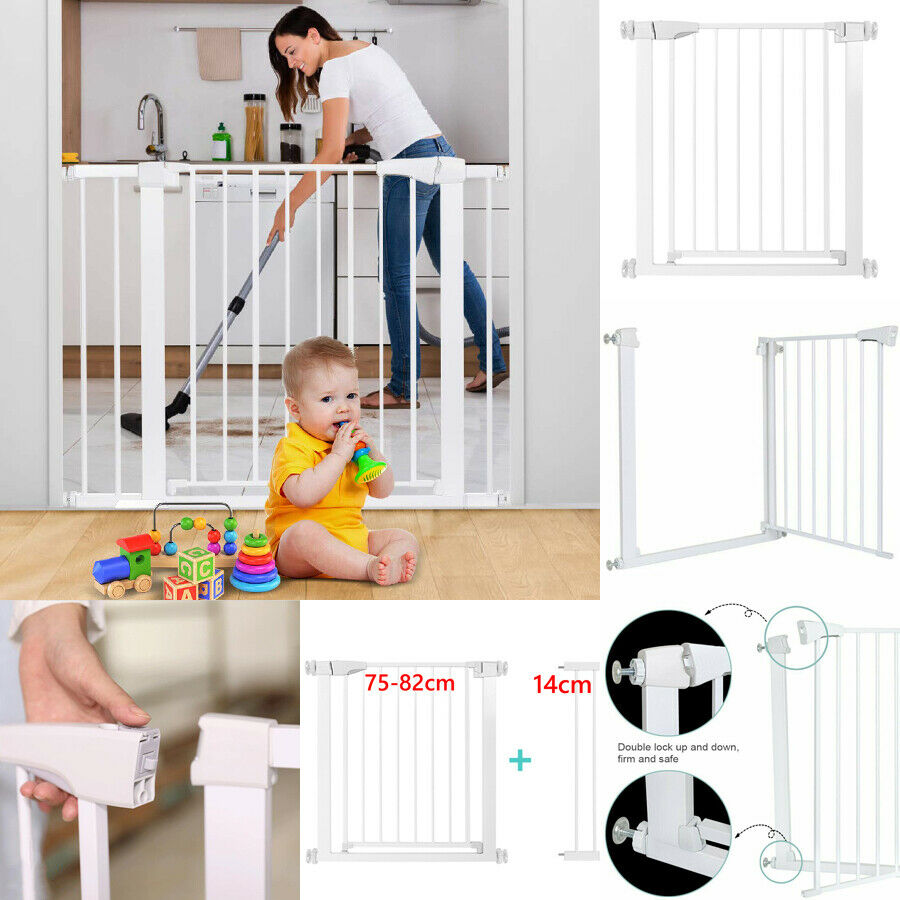 Auto Close Pressure Fit Safety Gate Door Barrier Home Indoor Stair Fence White