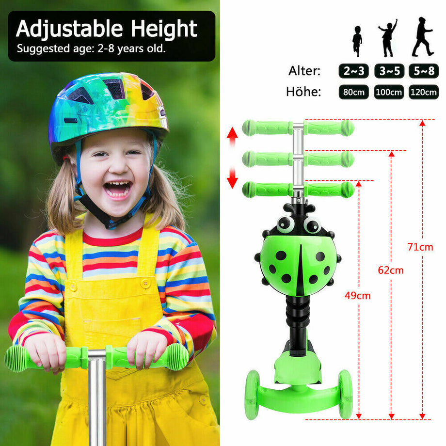 Kids Girls Boys Scooter 3 Wheel Adjustable Push Kick Scooter With Seat Led Light