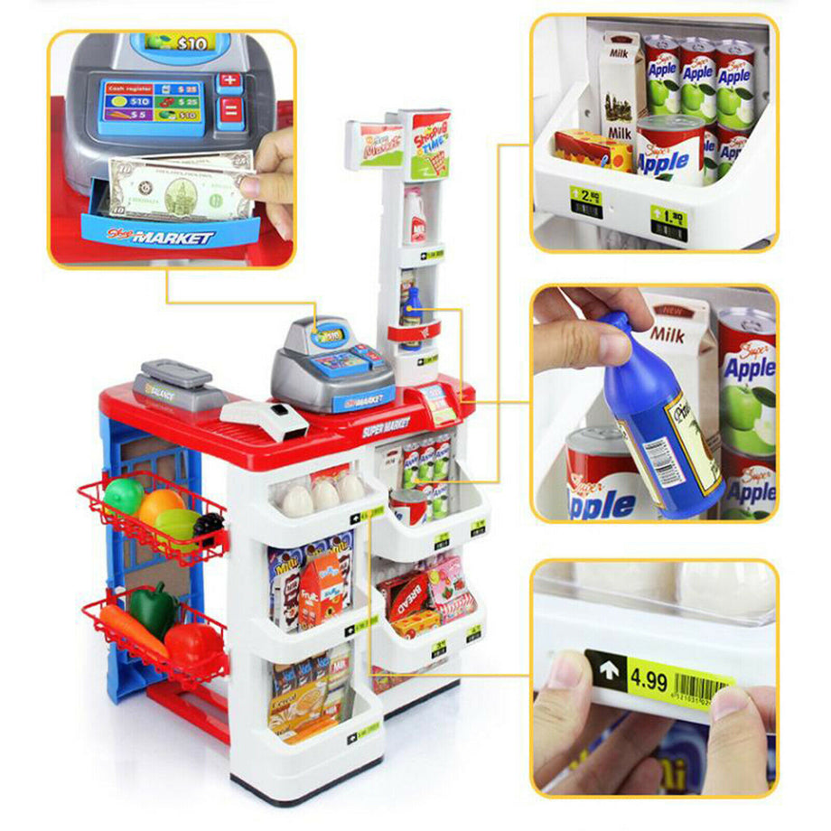 Kids Play Set Children Pretend Role Play Set Supermarket Shop Trolley & Food Toy