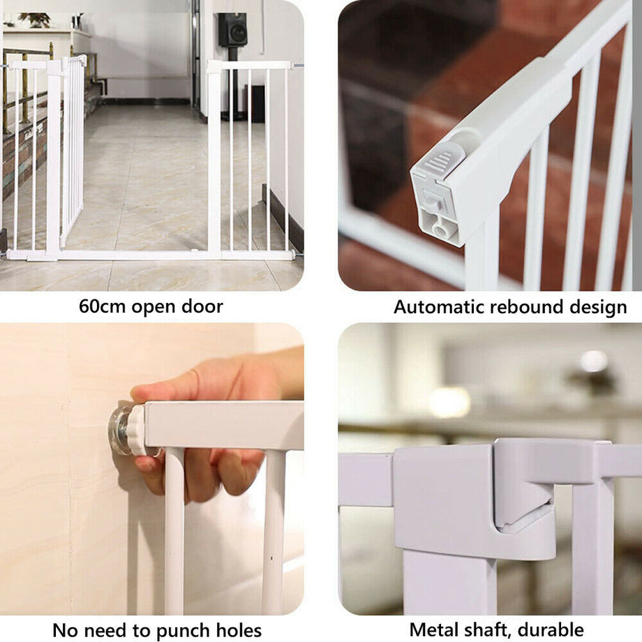 Auto Close Pressure Fit Safety Gate Door Barrier Home Indoor Stair Fence White