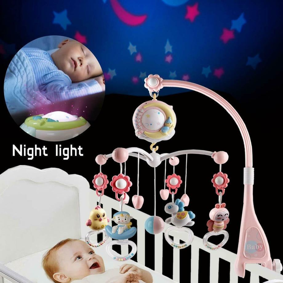 Baby Musical Crib Bed Bell Cot Mobile Moon & Star Dream Light Nusery Lullaby Toy