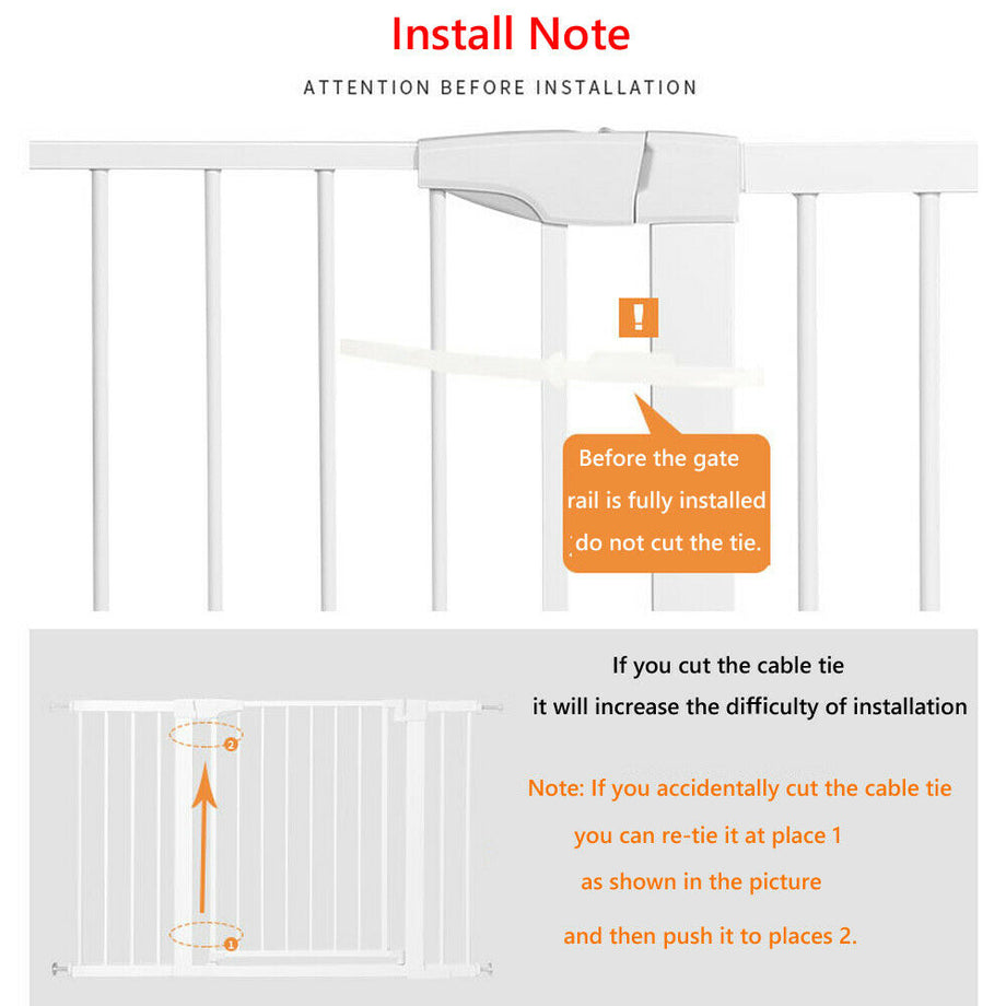 Auto Close Pressure Fit Safety Gate Door Barrier Home Indoor Stair Fence White