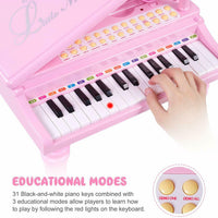 31 Key Princess Grand Piano Toy for Kids Boy Girl Children w/ Stool & Microphone