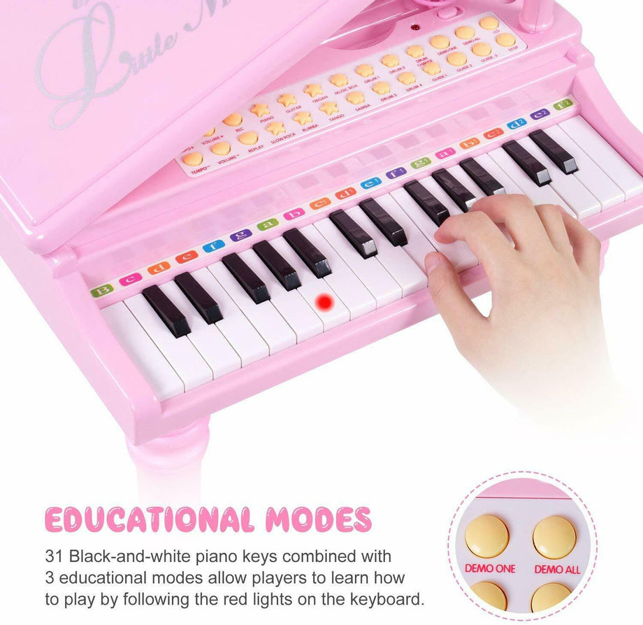 31 Key Princess Grand Piano Toy for Kids Boy Girl Children w/ Stool & Microphone