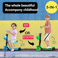 Kids Girls Boys Scooter 3 Wheel Adjustable Push Kick Scooter With Seat Led Light