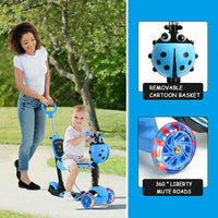 Kids Girls Boys Scooter 3 Wheel Adjustable Push Kick Scooter With Seat Led Light