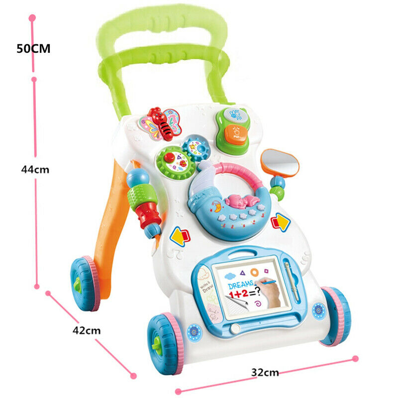 Interactive Baby Walker 3 in 1 First Steps Push Along Bouncer Activity Music Toy