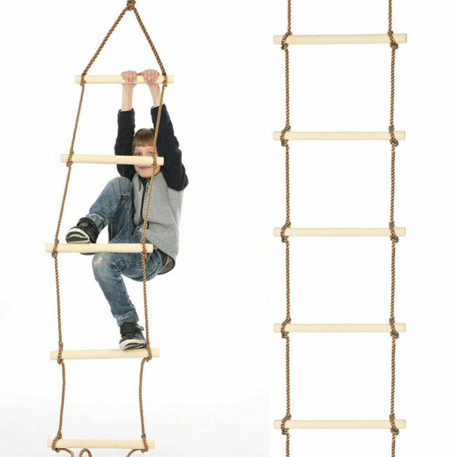 Kids Climbing Frame Ladder Outdoor Rope Swing Disc Seat Wooden Rungs Kids Toys