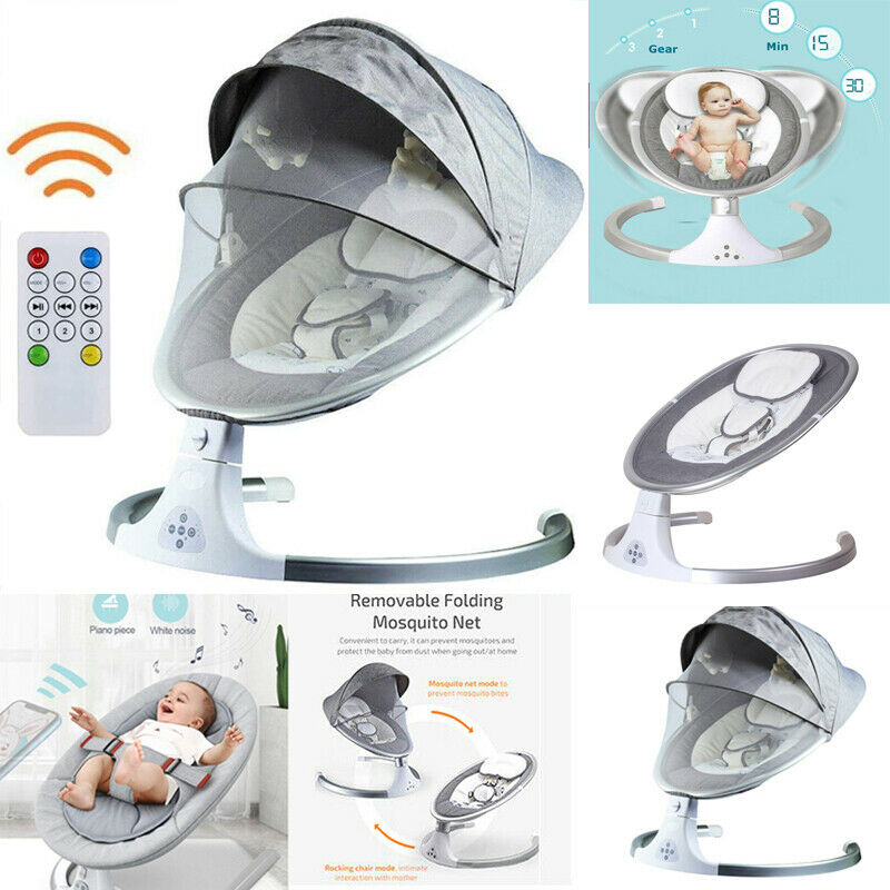Electric Infant Baby Bouncer Swing Chair Musical Rocking Bouncy Cradle Seat Grey