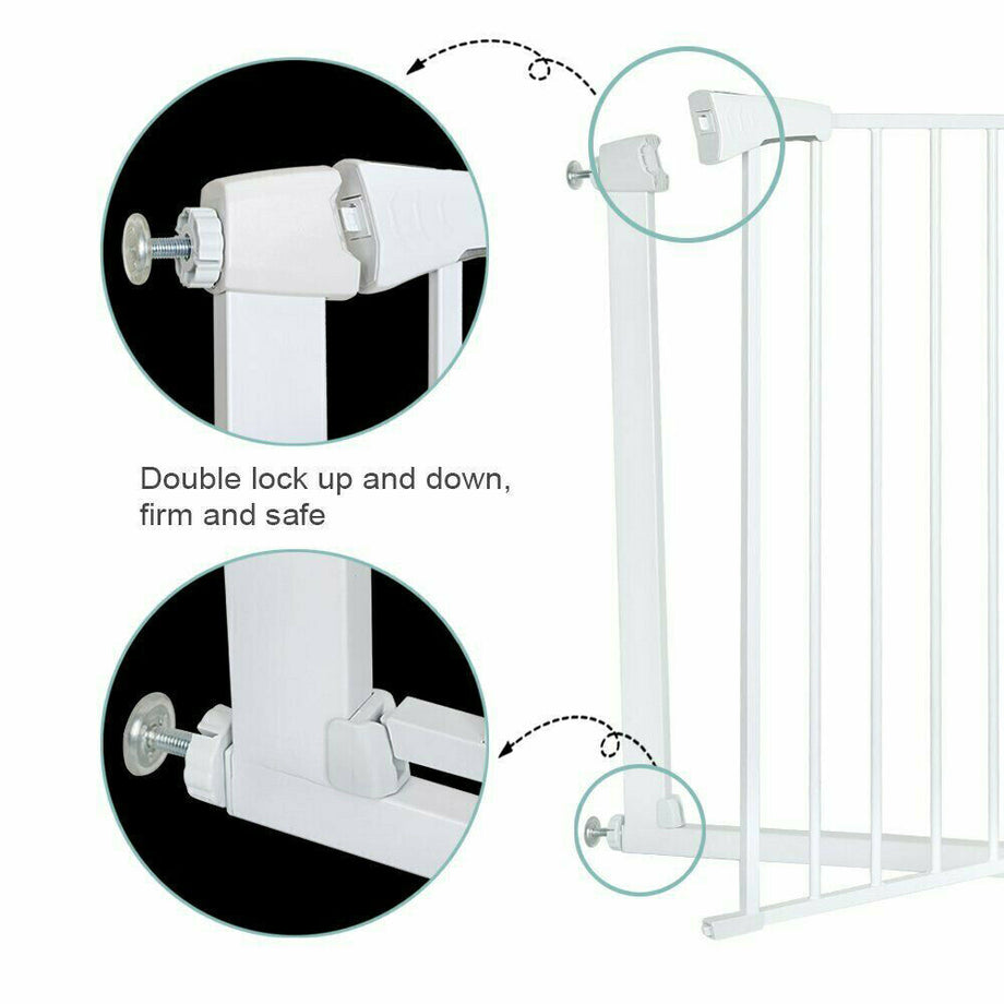 Auto Close Pressure Fit Safety Gate Door Barrier Home Indoor Stair Fence White