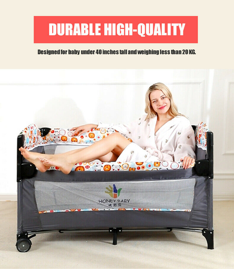 Bedside Sleeping Crib Adjustable Baby Next To Me Bed Foldable Travel Cot Sleeper