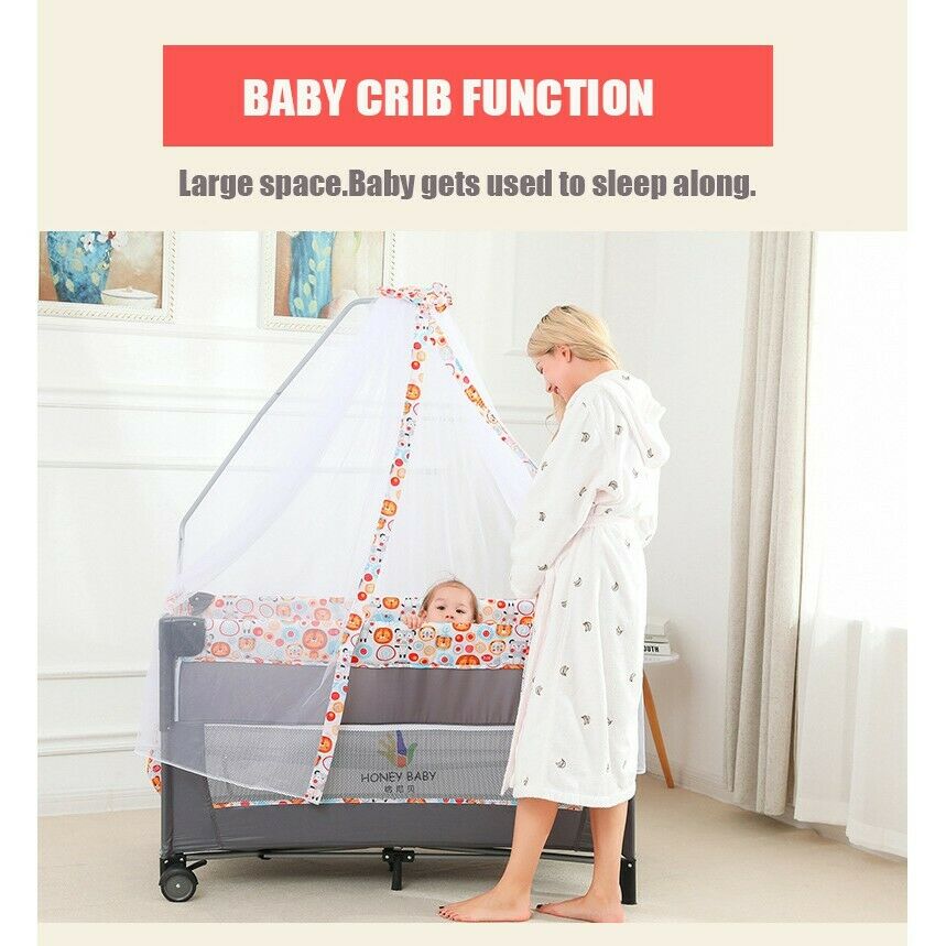 Bedside Sleeping Crib Adjustable Baby Next To Me Bed Foldable Travel Cot Sleeper